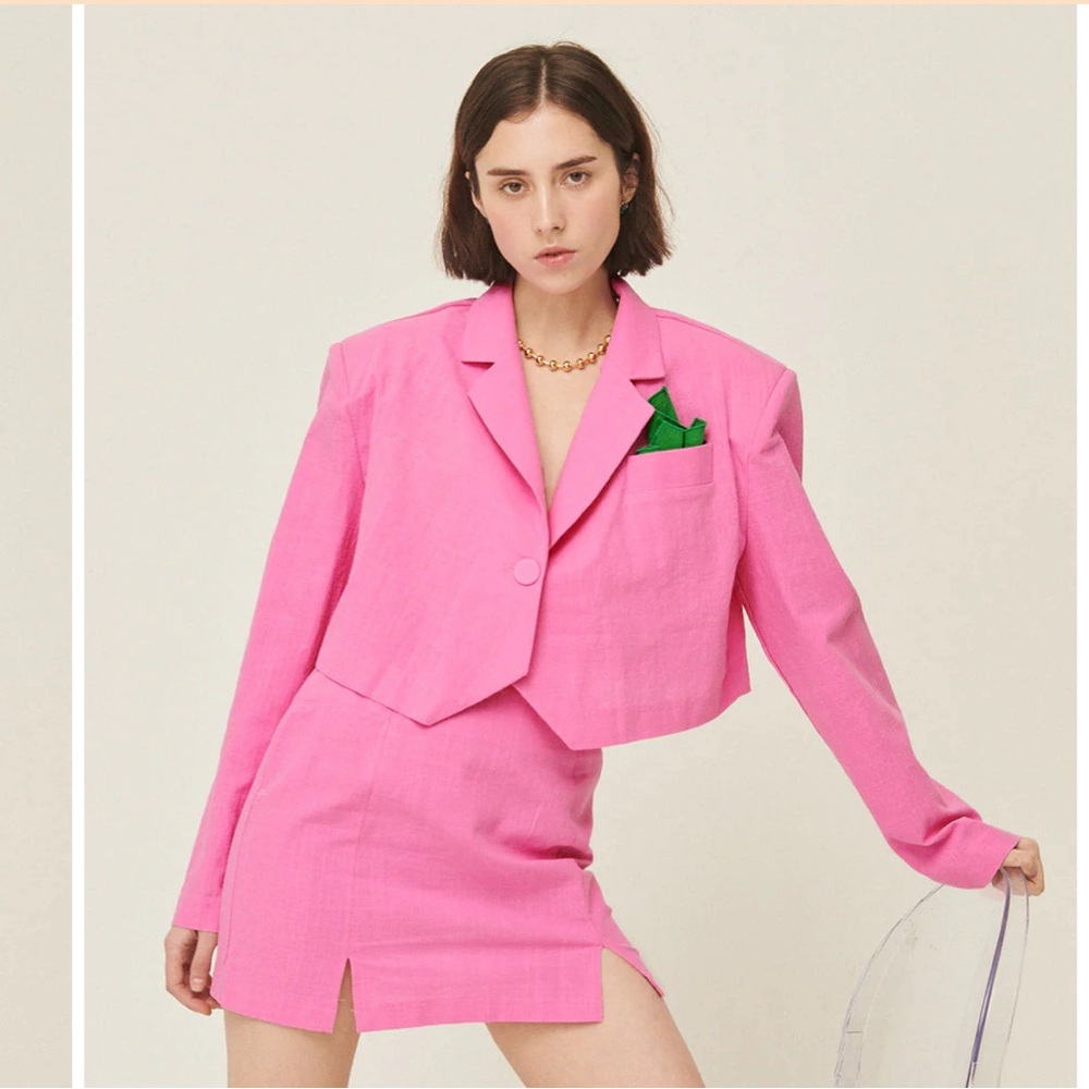 Pink Suit Skirt Set